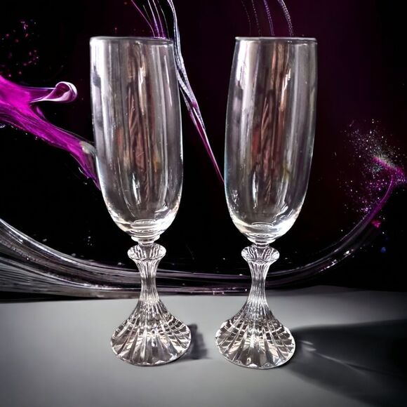 Mikasa The Ritz Champagne Flute Glass Set Of 2 Crystal Christmas Elegant Vintage - Picture 5 of 15